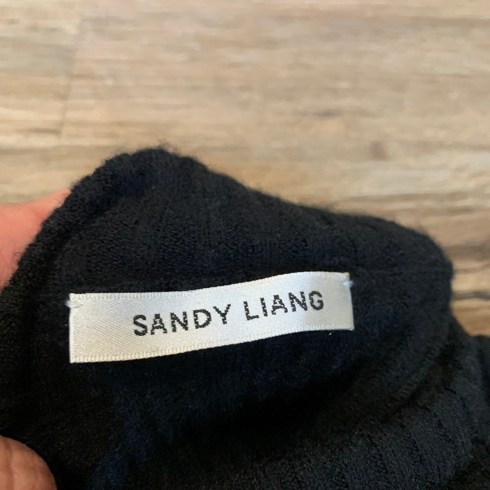 Sandy Liang Black 100% Cashmere Ribbed Turtleneck Sweater Small Distressed